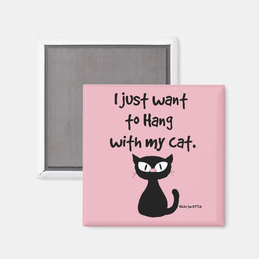 「猫と一緒につるいたい」かわいい黒猫 マグネット (正面/裏面)