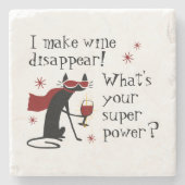 猫と一緒にワインを超大国引用文から消す ストーンコースター (正面)