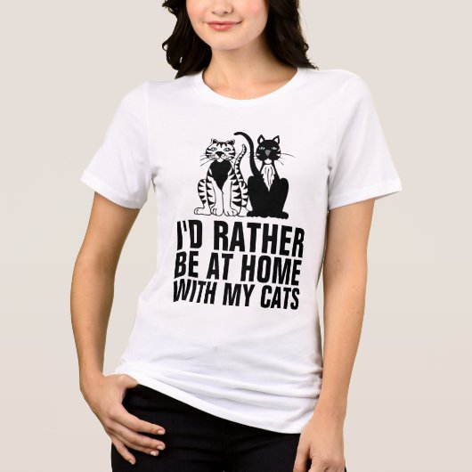 猫と一緒に家にいたい 面白い猫のデザイン トライブレンドTシャツ (正面)