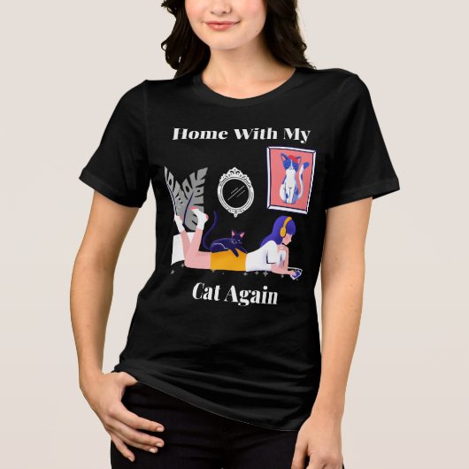 猫と一緒に帰宅 猫好き イントロバート トライブレンドTシャツ (正面)