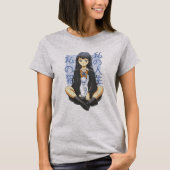 猫と一緒に座るアニメの女の子 Tシャツ (正面)