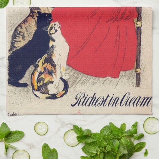 猫と一緒に暮らす女の子，ヴィンテージのポスター，アレクサンドル・ステインレン キッチンタオル (折り畳み)