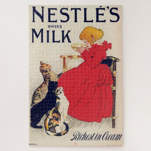 猫と一緒に暮らす女の子,ヴィンテージのポスター,アレクサンドル・ステインレン ジグソーパズル (縦)