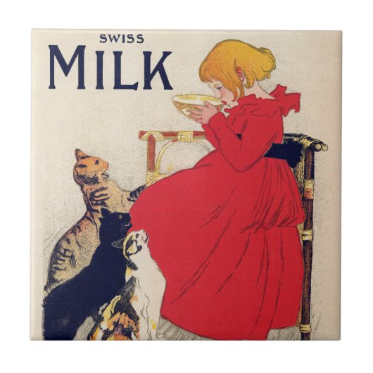 猫と一緒に暮らす女の子,ヴィンテージのポスター,アレクサンドル・ステインレン タイル (正面)