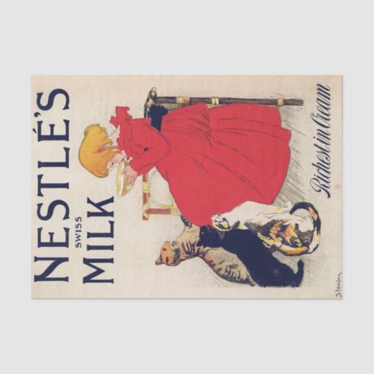 猫と一緒に暮らす女の子，ヴィンテージのポスター，アレクサンドル・ステインレン 薄葉紙 (正面)