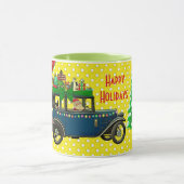 猫と一緒に楽しむサンタのドライブヴィンテージカー マグカップ (中央)