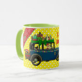 猫と一緒に楽しむサンタのドライブヴィンテージカー マグカップ (正面左)