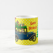 猫と一緒に楽しむサンタのドライブヴィンテージカー マグカップ (中央)