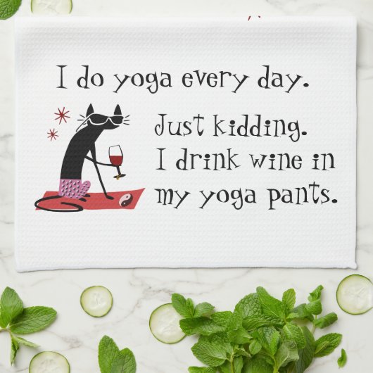 猫と一緒に毎日ヨガおもしろい引用文をする キッチンタオル (折り畳み)