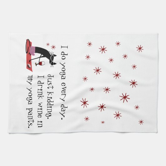 猫と一緒に毎日ヨガおもしろい引用文をする キッチンタオル (横)