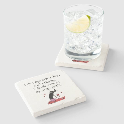 猫と一緒に毎日ヨガおもしろい引用文をする ストーンコースター (横)