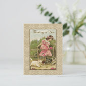 猫と一緒に考えている少女 ヴィンテージ復刻版 ポストカード (スタンド正面)