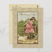 猫と一緒に考えている少女 ヴィンテージ復刻版 ポストカード (正面/裏面)