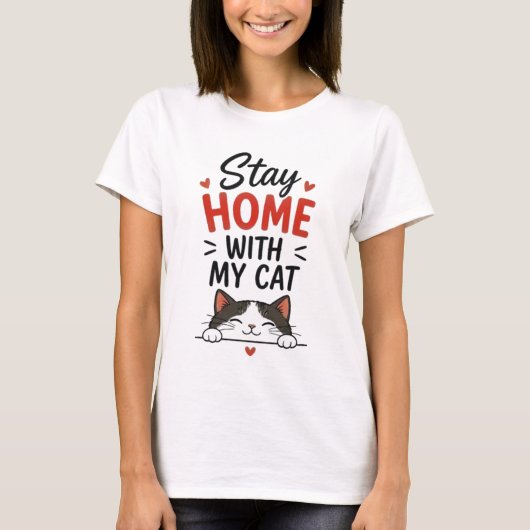 猫と一緒に自宅で過ごす 至福のインドア派 猫好きさんへ Tシャツ (正面)