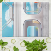 猫と一緒に電車に行く キッチンタオル (折り畳み)