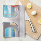 猫と一緒に電車に行く キッチンタオル (四つ折り)