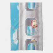 猫と一緒に電車に行く キッチンタオル (縦)