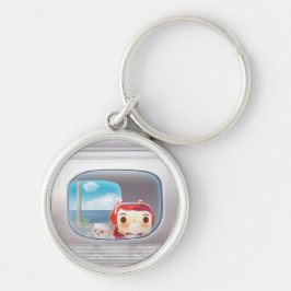 猫と一緒に電車に行く キーホルダー