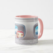 猫と一緒に電車に行く マグカップ (正面右)