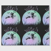 猫と一緒のブロムスティックに怖い魔女 ラッピングペーパー (フラット)