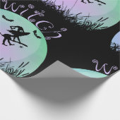 猫と一緒のブロムスティックに怖い魔女 ラッピングペーパー (角)