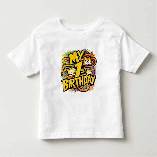 猫と一緒の私の1歳の誕生日 トドラーTシャツ (正面)