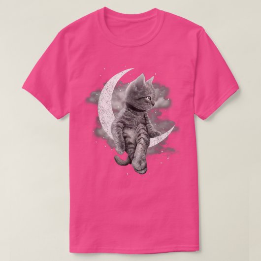 猫と三日月かわいい猫が月の上に座る Tシャツ (デザイン正面)