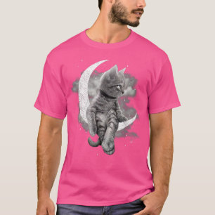 猫と三日月かわいい猫が月の上に座る Tシャツ