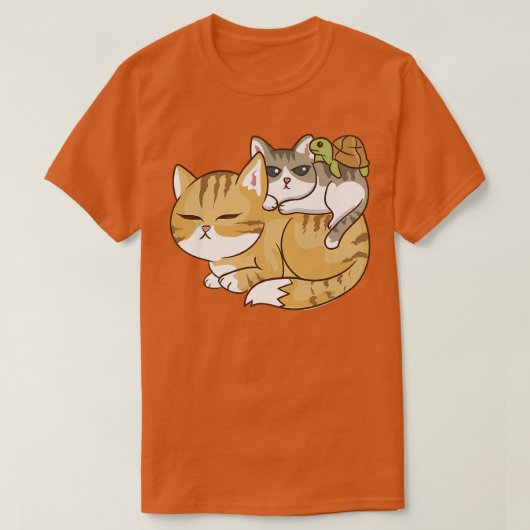 猫と亀のパイルかわいいかわいいアニメかわいいJ Tシャツ (デザイン正面)