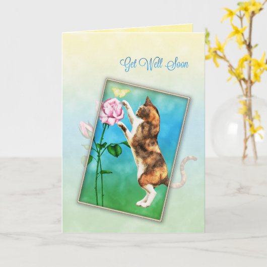 猫と仲良くよくはしゃぐなる カード (黄色い花)