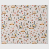 猫と冬で満たされた暖かい冬の柄 ラッピングペーパー (フラット)