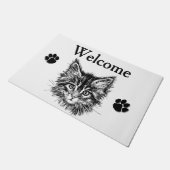 猫と前足のプリントへようこそ ドアマット (アングル)