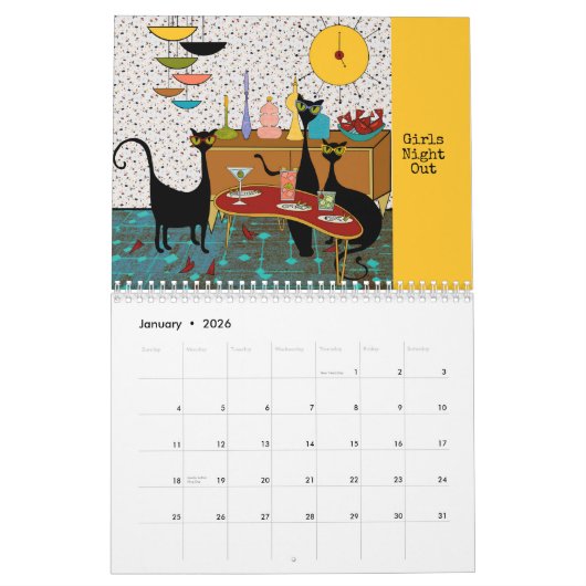 猫と図解入りの、写真付きのかわいいカレンダー カレンダー (1月 2026)