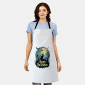 猫と墓場のハロウィンTシャツ - グランジ エプロン (着用した状態)
