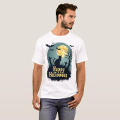 猫と墓場のハロウィンTシャツ - グランジ Tシャツ (正面フル)