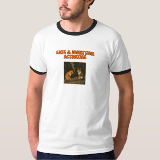 猫と夜のアクティビティ – レトロおもしろい猫アート Tシャツ