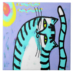 猫と太陽の抽象的なデジタルアート タイル