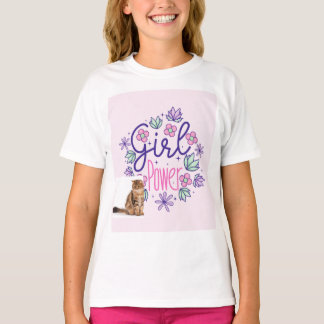 猫と女の子のパワーデザインTシャツ Tシャツ