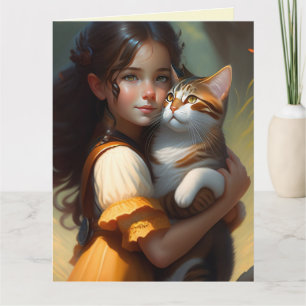 猫と女の子の誕生日カード アート カード