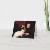 猫と女の子の赤いヴィンテージアート空白のインサイドノート カード (正面)