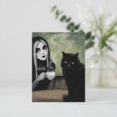 猫と女性のモーニングコーヒー ポストカード (スタンド正面)