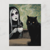 猫と女性のモーニングコーヒー ポストカード (正面)