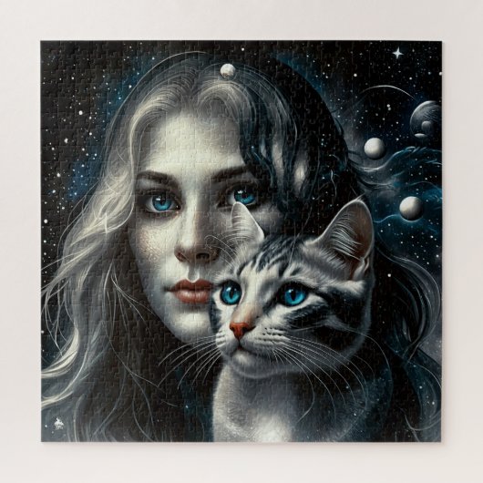 猫と女性 ジグソーパズル (縦)