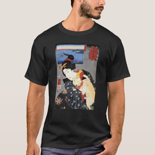 猫と女,国芳猫と女，国芳，浮世絵 Tシャツ (正面)