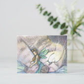 猫と妖精のはがきを抱擁 ポストカード (スタンド正面)