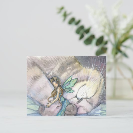 猫と妖精のはがきを抱擁 ポストカード (スタンド正面)