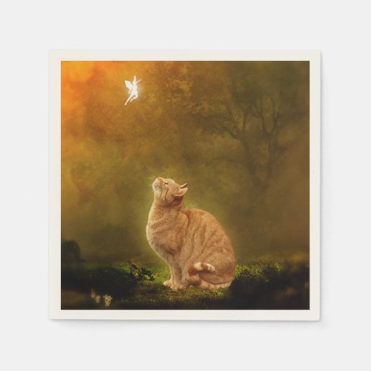 猫と妖精 スタンダードカクテルナプキン (正面)