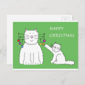 猫と子ネコ遊がクリスマスの食器を持つ シーズンポストカード (正面/裏面)