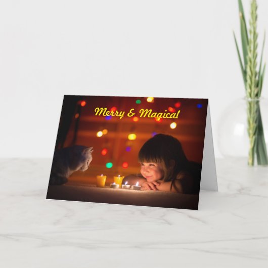 猫と子供のクリスマスグリーティング シーズンカード (正面)