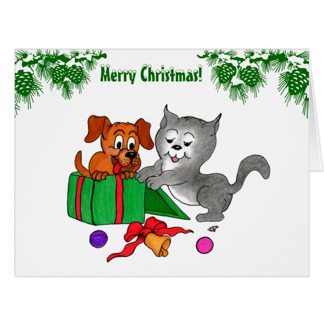 猫と子犬とのメリークリスマス (正面横)
